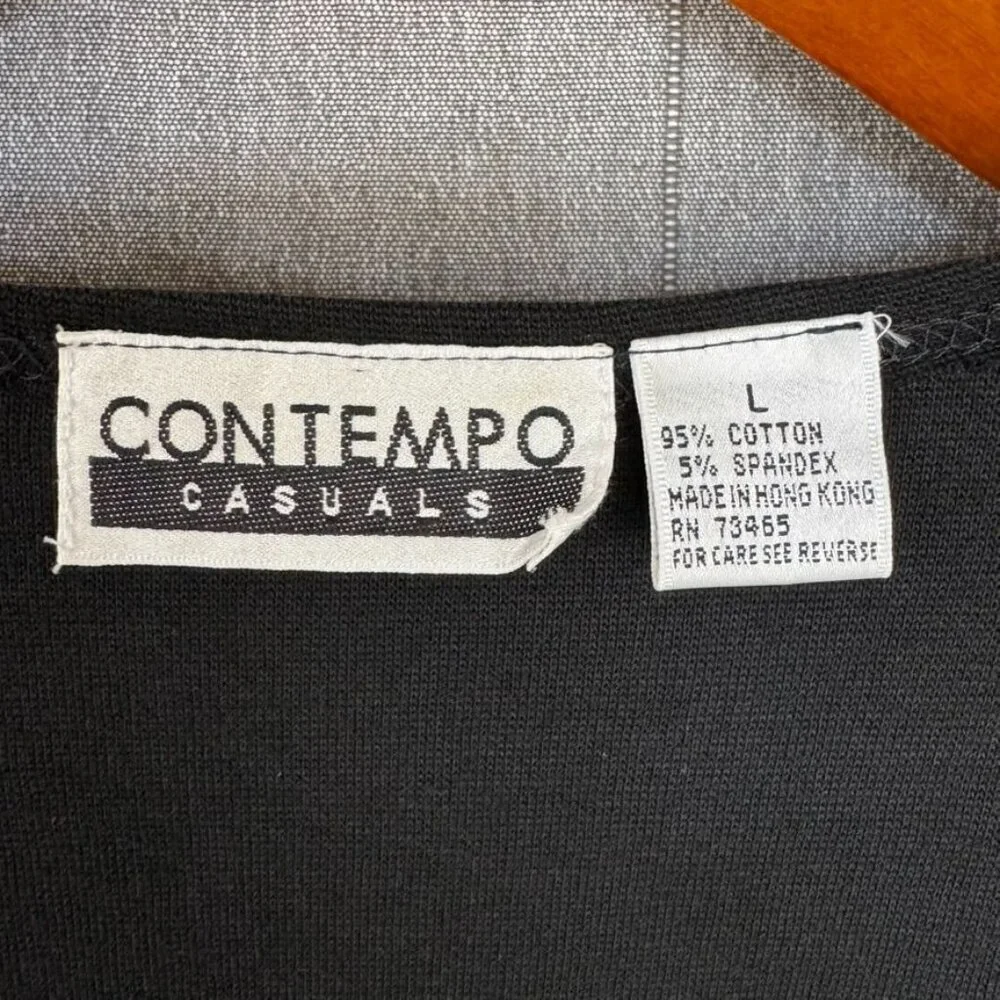 80s Rare Vintage Contempo Casuals Beaded Bust Black Long Sleeve Crop Top Size M